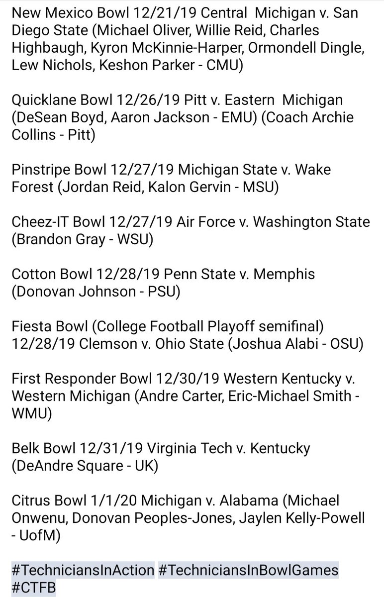 Detroit_CTFB's tweet photo. Several of our alumni and their teammates have qualified for postseason play. Take a look below. #TechniciansInAction #TechniciansInBowlGames #CTFB https://t.co/MwpTZxNGLR