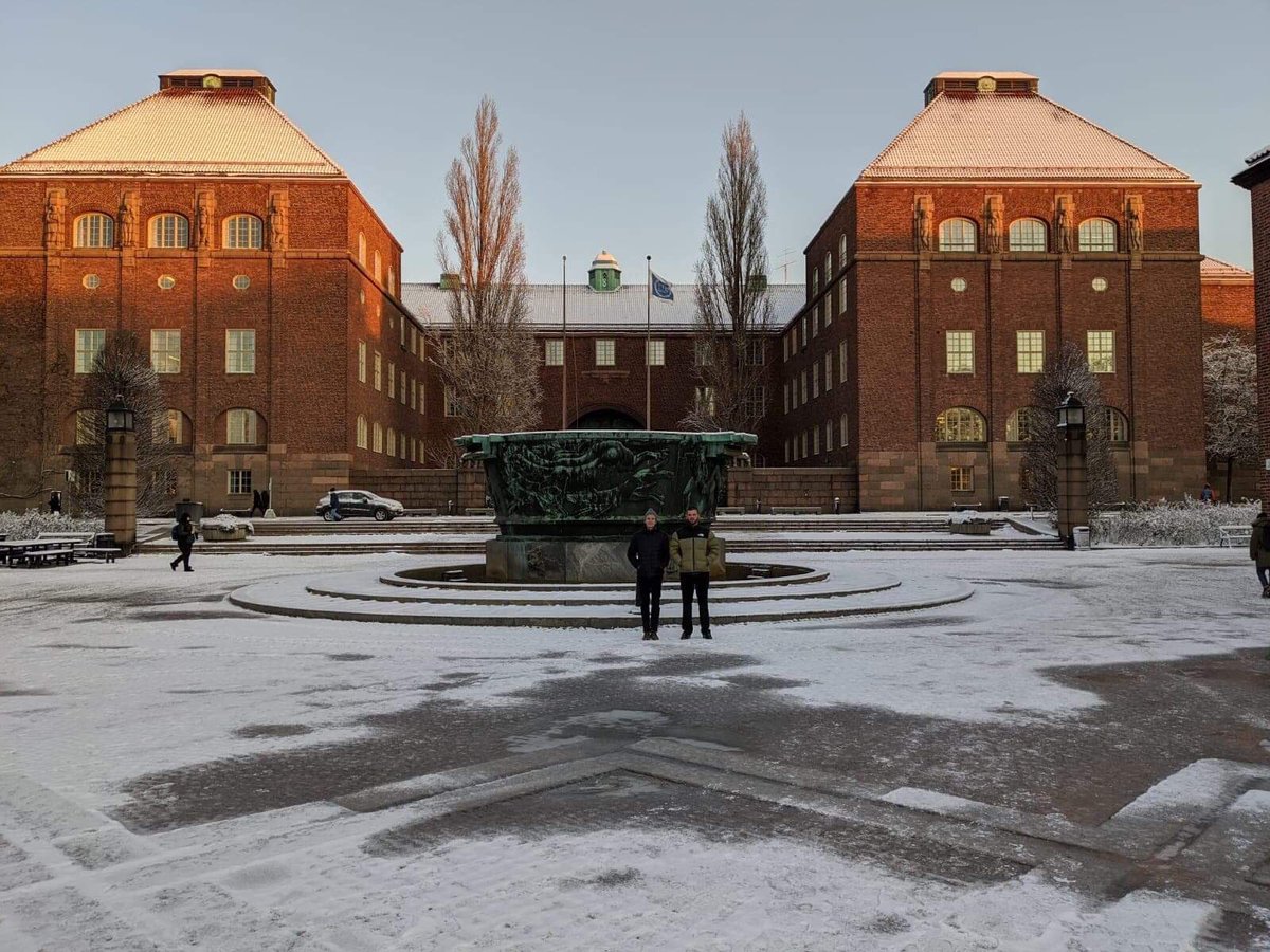 AapsCdt's tweet photo. Second day of Rob and @ThomasBarthelay’s trip to Sweden and they have managed to fit in a bit of sightseeing and a visit to KTH to continue exploring project collaboration #phdcollaboration #research #structuralbatteries https://t.co/xFofQSTN3U