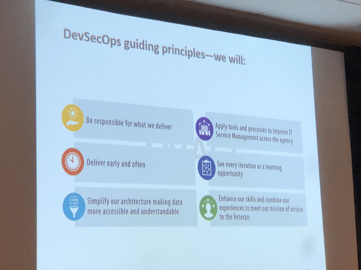 mikehking's tweet photo. Exciting to hear @NicoleGilbride emphasize VA’s focus on modernizing how they do technology work across many big, concurrent domains, including big shifts including #SAFe, #SRE, #DevOps, Product Line Mngmt, #HCD, and platform-centric architectures #NVSBE2019 https://t.co/eYhKNdXwr1