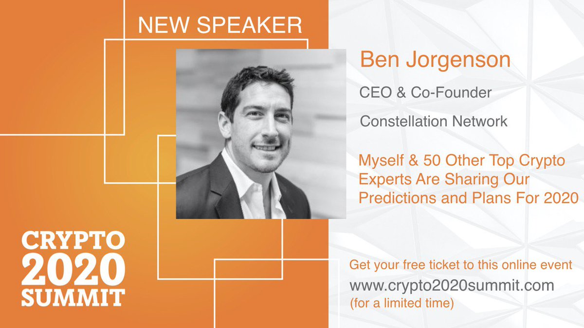Conste11ation's tweet image. Check out the Crypto 2020 online summit where @BenJorgensen will represent @Conste11ation and talk about the coming year
$DAG
#securebigdata #blockchainforbigdata