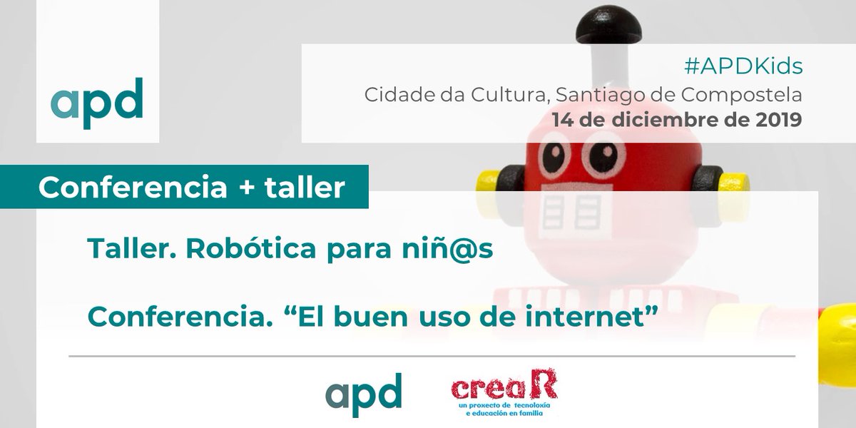 Lauraqmt's tweet photo. .@APDasociacion y @os_de_R te proponen una experiencia diferente para ti y tu familia. Taller de robótica y conferencia sobre el buen uso de internet en una nueva sesión de #APDKids 🤖 ¿Te apuntas? https://t.co/99fvLdD4qb https://t.co/aN2w84KIqL