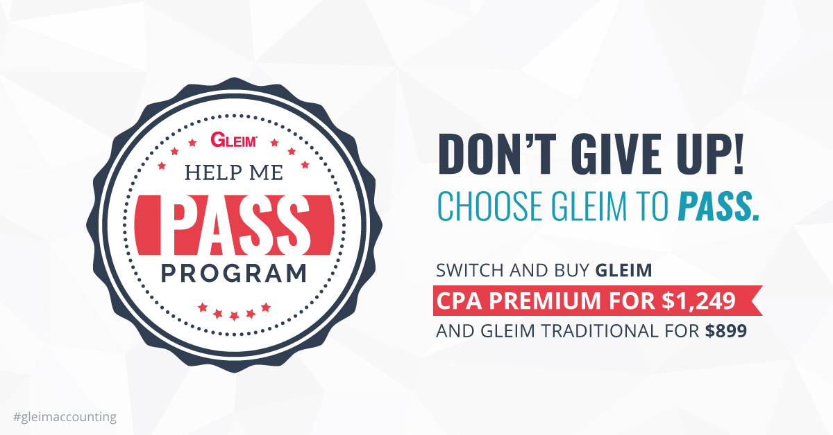 GleimCPAReview's tweet image. Did you fail with another study course? Don’t let it happen again! Switch to Gleim and save $750 on our Premium Review System and $700 on our Traditional Review System. Crush the next #CPAExam #ScoreRelease! bit.ly/Gleim-CPA-Help…