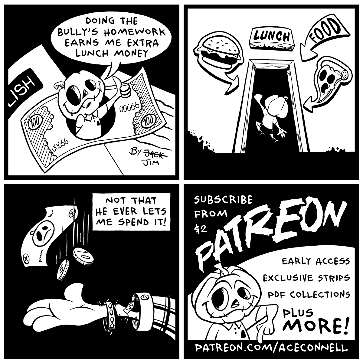 tikipopink's tweet photo. The bully is back again! This time, Jack tries to profit from him... 
​
​#webcomic #webcomics #funnycomic #comicstrip #spookycomic #bullycomic https://t.co/P9vFra1Po1