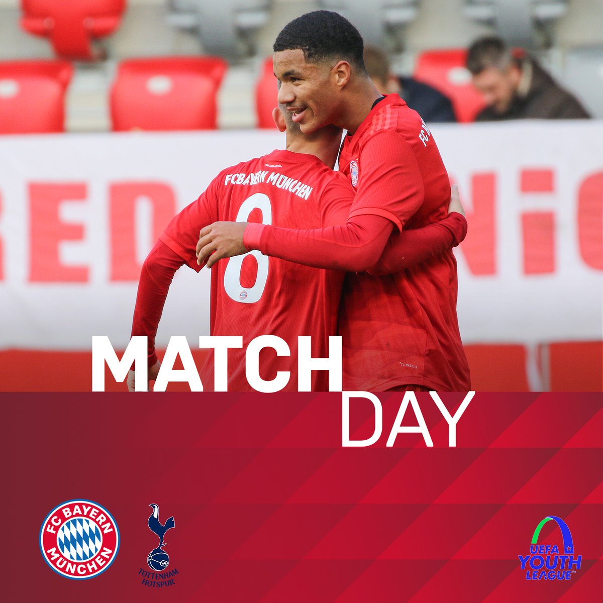 fcbayerncampus's tweet photo. β G-R-U-P-P-E-N-F-I-N-A-L-E β
β½ #FCBU19 - @SpursOfficial U19
π 16 Uhr
βΉ @UEFAYouthLeague
π #FCBayernCampus
π Freier Eintritt
#β£ #FCBTOT https://t.co/srP5zgEl2L