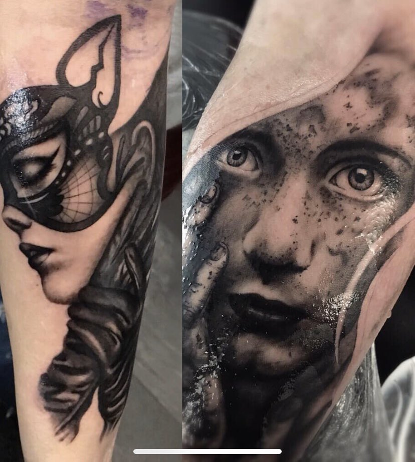 plymskipper's tweet photo. My son is offering some great deals over the #xmas & new year period on portrait #tattoos . If you fancy a #celeb or loved one portrait please get in touch, here’s some of his work... super grateful for any retweets folks😊 https://t.co/ZTSil5Kiu3