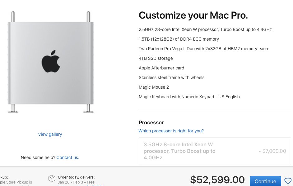 asimo3089's tweet image. The new Mac Pro tops out at $53,000 USD. 
Monitors are optional, at up to $7,000 USD each. 

wowza