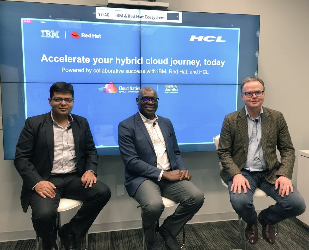 hcltech's tweet photo. At the launch of #CNLabs in Frisco, Texas, learn how HCL, IBM, and Red Hat are collaborating to accelerate hybrid Cloud Journeys. https://t.co/lu4N0BCZKh https://t.co/O6KfdrfEJd