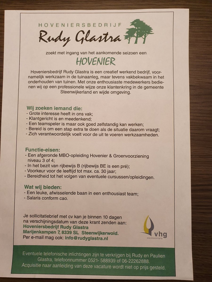 Deze vacature hebben wij vandaag in de steenwijker courant huis aan huis gezet. Graag delen of retweeten.