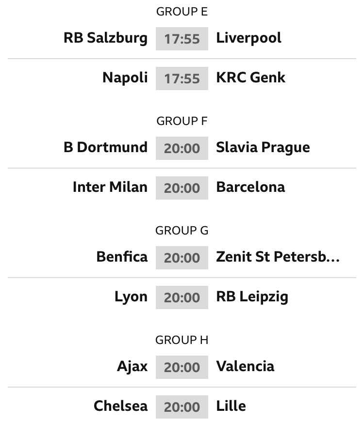 OddsCheckcom's tweet image. Tuesday night’s #ChampionsLeague fixtures. Can you predict the results? 👇