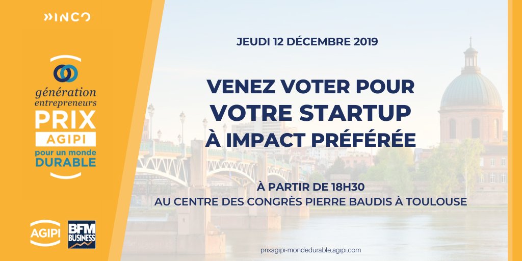 J-2 pour Les Rencontres AGIPI à #Toulouse, rdv jeudi 12 décembre à 18h30 au Centre des Congrès pour voter pour votre startup à impact préférée en présence de <a href="/jlmoudenc/">Jean-Luc Moudenc</a> <a href="/NadiaPellefigue/">Nadia Pellefigue</a> <a href="/nicolashazard/">Nicolas Hazard</a> Mickaël Jeremiasz <a href="/PhilCoste/">Philippe Coste</a> <a href="/carolezisa/">carole zisa</a>
->> bit.ly/35lSs0t
#weareinco