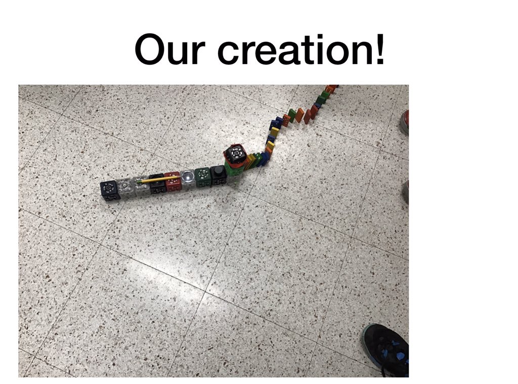 BevilacquaNB's tweet image. Here’s a portion of one group’s Keynote showing off how they built a Domino-knocker correctly using various “think” Cubelets... way to go @MrsPatterson106 #modularrobotics