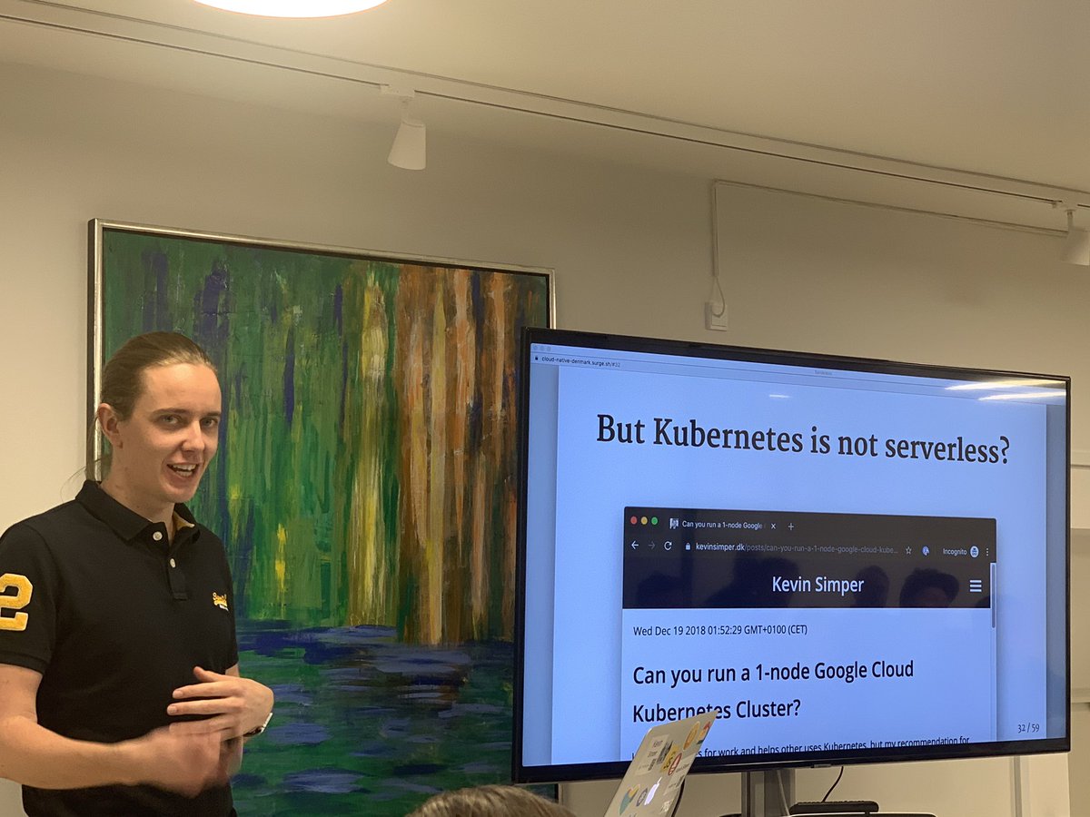 phennex's tweet photo. "But #Kubernetes is not #serverless?" @kevinsimper continues "...and does big companies need serverless?" #CloudNativeCph #CloudNativeNordics https://t.co/ogHnwtb4fP