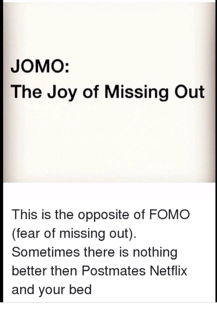NoraDenzel's tweet image. This season I’m embracing JOMO, the Joy of Missing Out. It’s FOMO’s cousin and it means I am going to embrace stillness this holiday season and just enjoy things that are meaningful to me — while not getting caught up in the craziness of it all. You?
