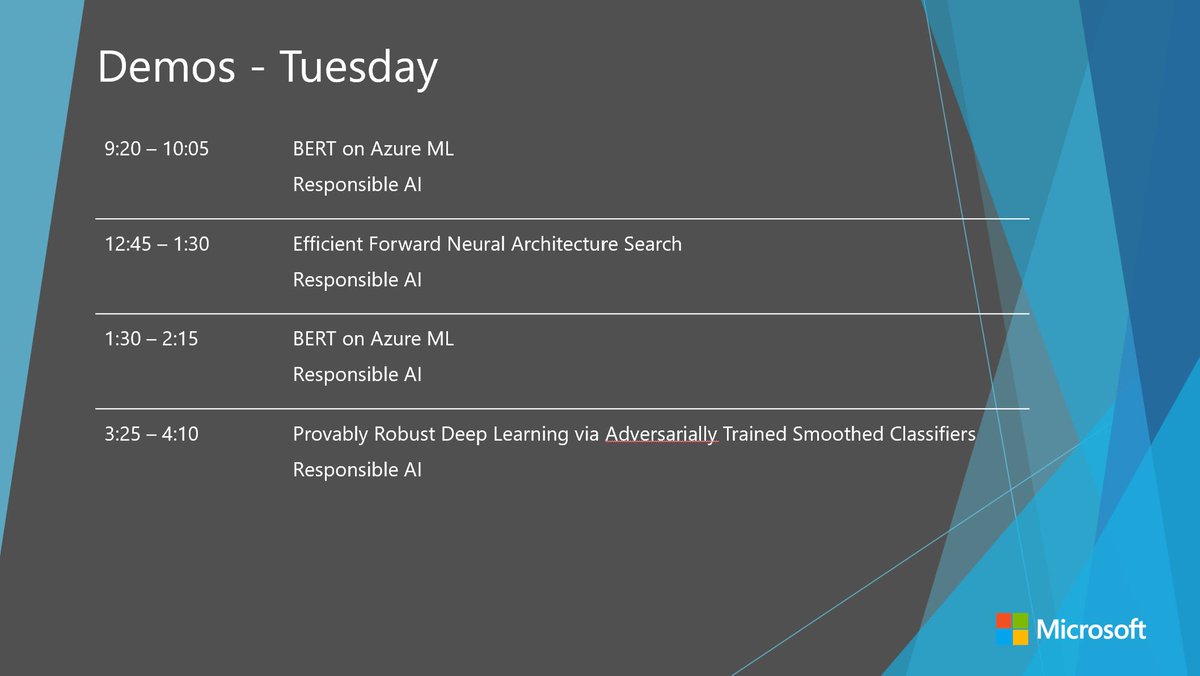 Schedule of demos at the Microsoft booth today.