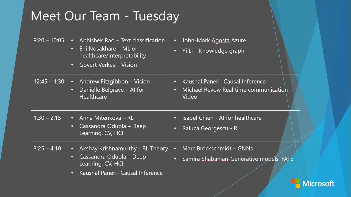 Schedule of experts at the Microsoft booth today.