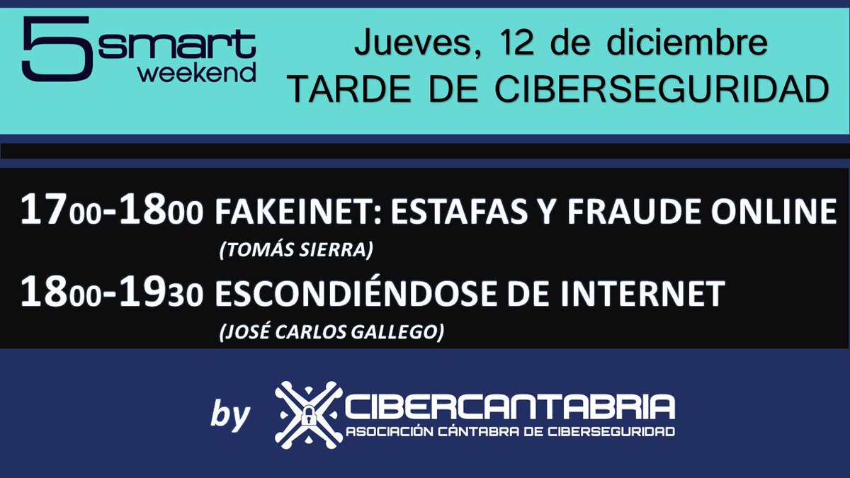 cibercantabria's tweet photo. 🗓️📌Este jueves por la tarde tienes una cita con la #ciberseguridad en @SmartW_SDR @ejovensantander https://t.co/dQegLzROgl