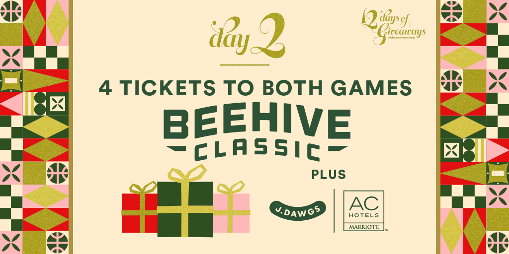 deltacenter's tweet image. DAY 2: Win 4 tickets to each game of the Beehive Classic on Saturday, December 14.
PLUS a one-night stay at AC Hotel Salt Lake City Downtown and $80 for dinner at JDawgs in the arena.
To enter:
1️⃣Follow @vivintarena 
2️⃣RT
3️⃣Tag a friend
*Winner will be DM’d 12/11 at 10am