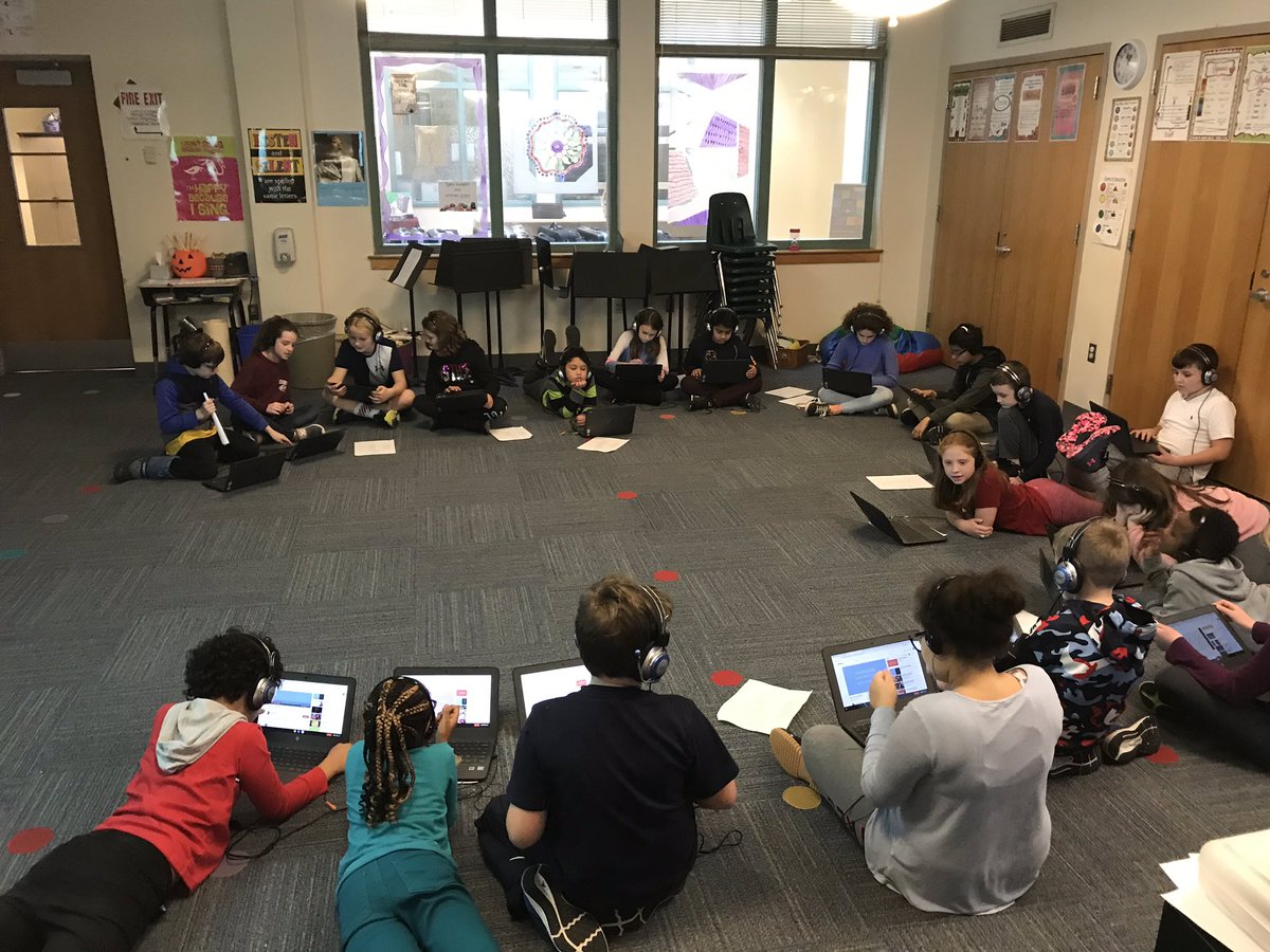 Using Chromebooks in Music Class for the first time! They are all practicing for the winter concert at their own pace for a bit. Lots of singing happening. Fun!