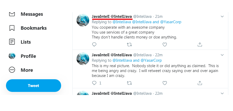 IntellJava's tweet photo. @bespokeinvest @TradePossible Another fake account https://t.co/tV7F8MH0Q3