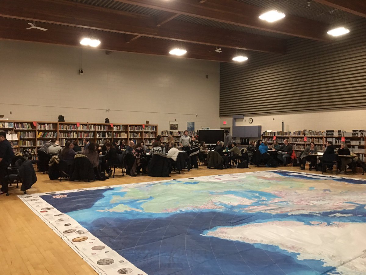 #WSDIndigenousEd team facilitating on #HumanRightsDay interactive exploration of the Indigenous Peoples Atlas of Canada Giant Floor Map #EducationForReconciliation visitors all the way from #BrandonSD #PembinaTrailsSD #MFNERC