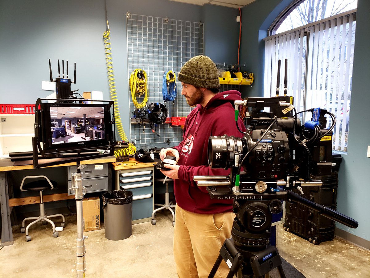 rulebostoncam's tweet photo. Intern TJ Wasserman with the @CanonUSA C300, @Sigma_Photo 24mm T1.5 EF Mount Cine Lens, Heden Ymer Wireless Follow Focus, @Teradek Bolt Pro 3000, @SonyProUSA A170 Monitor, and @Anton_Bauer XT90 Battery! #ruleinterns #internship #training #rbctraining #handsontraining #knowhow #qc https://t.co/FRjD5p0leh