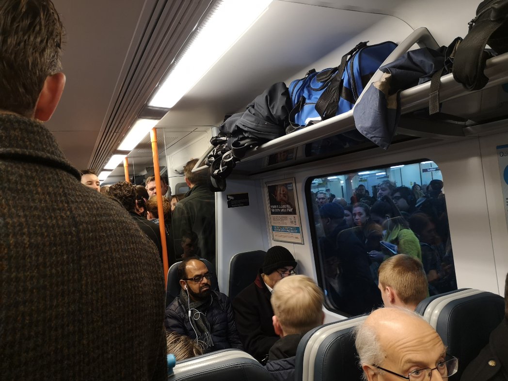 SWR_Customer's tweet image. This is how many of us paying customers are spending our December #swrstrike roasting on packed trains. This particular train was 14mins late, so I'm unable to claim compensation. If I could never get on a swr service again, I WOULD. @transportgovuk  @SkyNews @SW_Help
