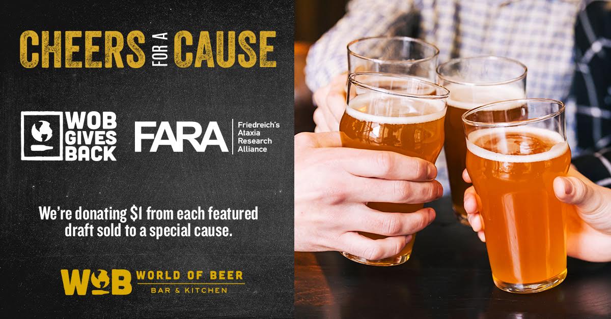 🍺 From December 1st to March 31st, World of Beer will donate $1 to the Friedreich’s Ataxia Research Alliance (FARA) for the sale of every Guinness, at participating locations! 🙌

•••

Click here 👉 bit.ly/36k300E for more information! Cheers! 🍻 #CureFA #WorldofBeer