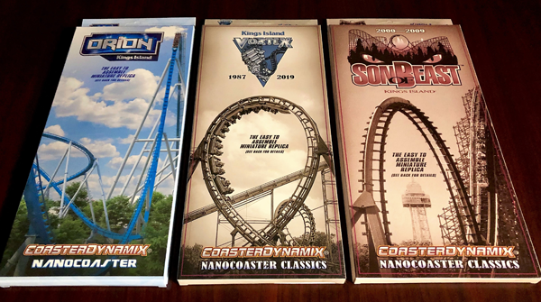 KingsIslandPR's tweet photo. Models of the new Orion, retired Vortex and Son of Beast roller coasters available online. Get yours today! https://t.co/T3b5jgInRq #KingsIsland #NanoCoasters https://t.co/c05sIxDiBQ