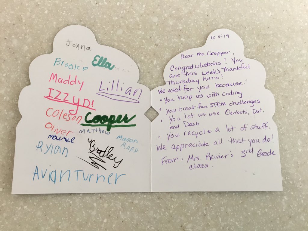Cropperl03's tweet photo. Huge thanks to @reiner_colleen and her class for their #thankfulthursday nomination last week! It made my day! ManheimCentral @BaronElementary #owntheyear #proudtobeabaron https://t.co/LwOFggMBLo