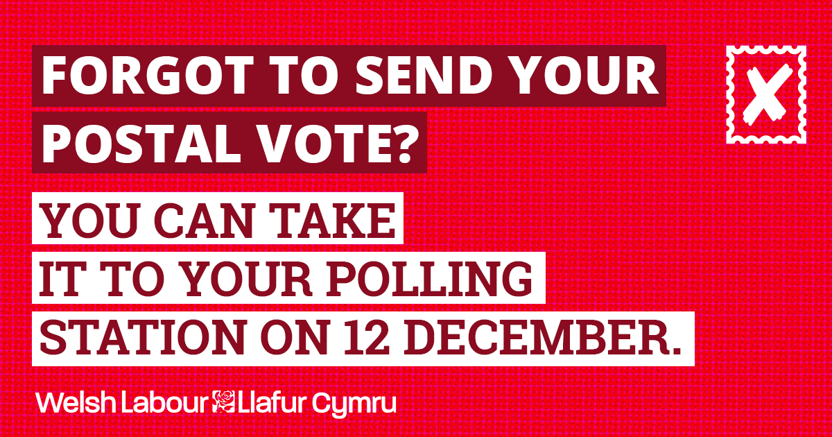 😱 Forgotten to send off your postal vote?

 😌 Don’t worry – you can take it down to your local polling station between 7am and 10pm tomorrow.

🌹 Make sure your voice is heard in this election.

#StandingUpForWales #RealChange