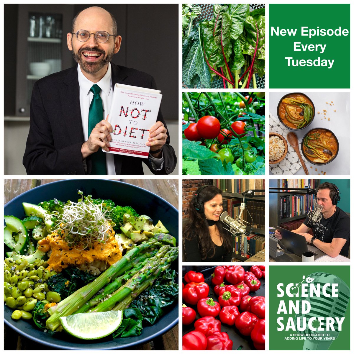 RayCronise's tweet photo. On this week’s Science and Saucery, @PlantDietitian and I interview Dr Michael Greger @nutrition_facts about his new book, How Not To Diet, that published TODAY. Join us here or on your favorite podcast player https://t.co/QWEPTP1k98… #scienceandsaucery #healthspansolution https://t.co/ns3FeU6Lau