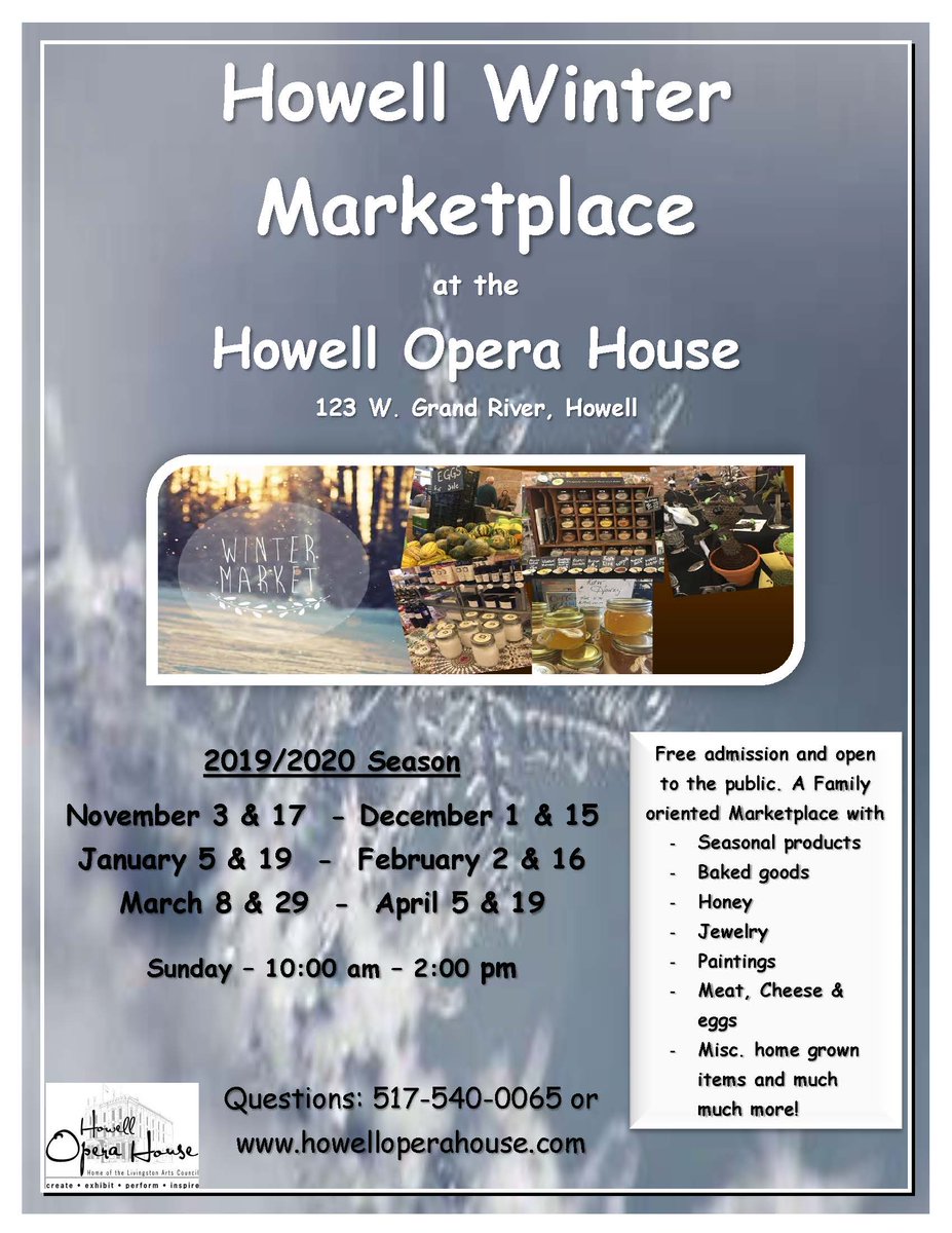 This Sunday, December 15th from 10 am - 2 pm, it's our last Winter Market before Christmas! This free, family friendly marketplace offers seasonal gifts, baked goods, honey, jewelry, and more! Come to <a href="/DowntownHowell/">Howell Main Street</a> &amp; see all that our local, independent vendors have to offer!