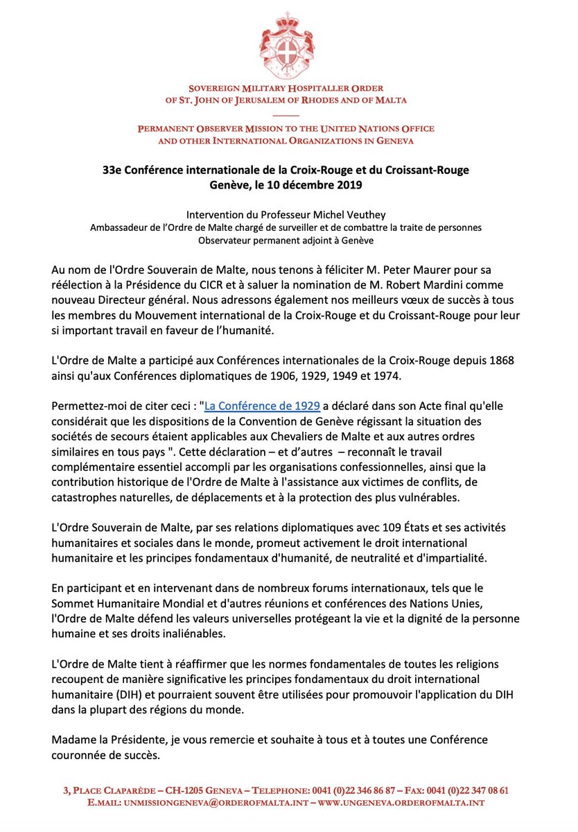 Le droit international humanitaire soutenu par des valeurs universelles d'humanité de toutes les religions
