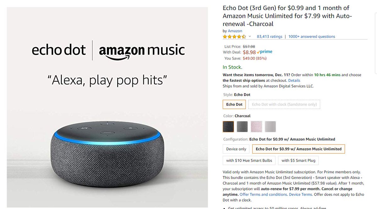 echo dot 3 amazon music