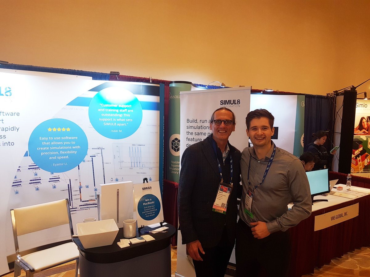 SIMUL8's tweet photo. Having a great time at @WSConf meeting new and long-time SIMUL8 users! Here's Head of Customer Success, Tom, with @hobsonrohrer ๐ Drop by our booth and say hi! #wsc19 #WSC2019 #wintersim https://t.co/U8e7ACRtgA
