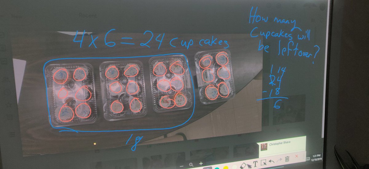 Mr_Shave_TIS's tweet image. When birthday snacks hit while you are teaching arrays for multiplication, you seize the moment. Digging in further we completed a second step by answering how many will be left over. #realmath #mathyoucaneat @TitusvilleTiger @DGalente