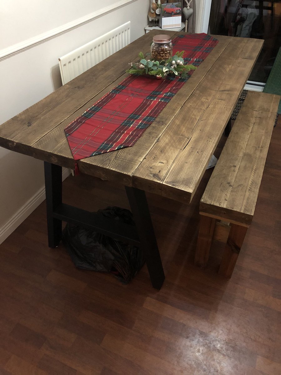 RAPol3831's tweet photo. Rather proud of myself, table and benches made out of old scaffolding boards and fence posts, Christmas isn’t cancelled after all #rusticfeel https://t.co/mI67w7Wl8p