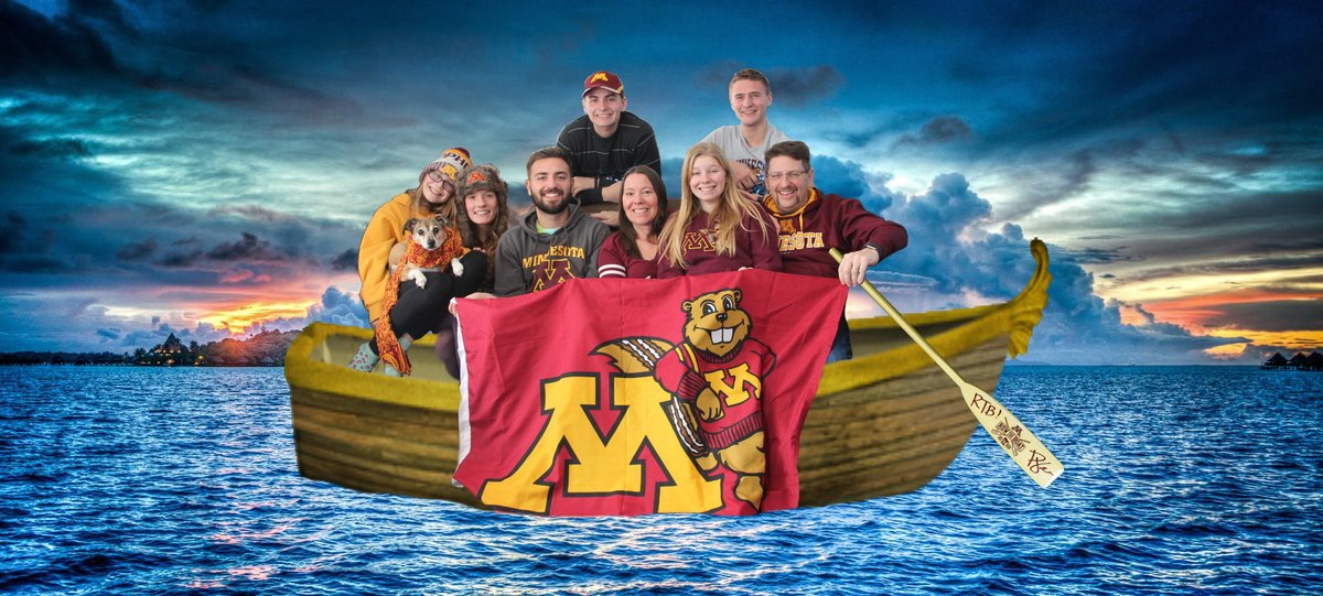 ValAarsvold's tweet photo. My husband @paarsvold is going to treat me to a new U of M Row The Boat shirt if @Coach_Fleck  or @GopherFootball retweet me.  We are celebrating our #UofMpride on this year's Christmas card with this photo.   Coach Fleck &amp; Gopher Football, can you help a gal out? @cfansalumni https://t.co/s4LTaPhdTx