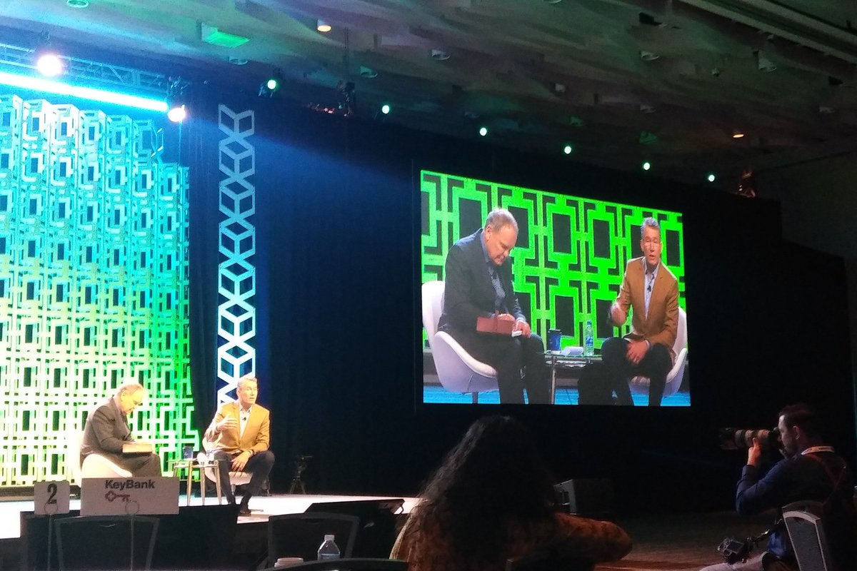 TweetFromHilary's tweet photo. How do you get started in Blockchain? Bob Wolpert, CIO @Goldenstatefood said, "Think big, start small, move fast." Mesmerising food supply chain solution described today on the #SolutionsCLE19 mainstage, in conversation with @dtapscott https://t.co/xXz5CEX02E