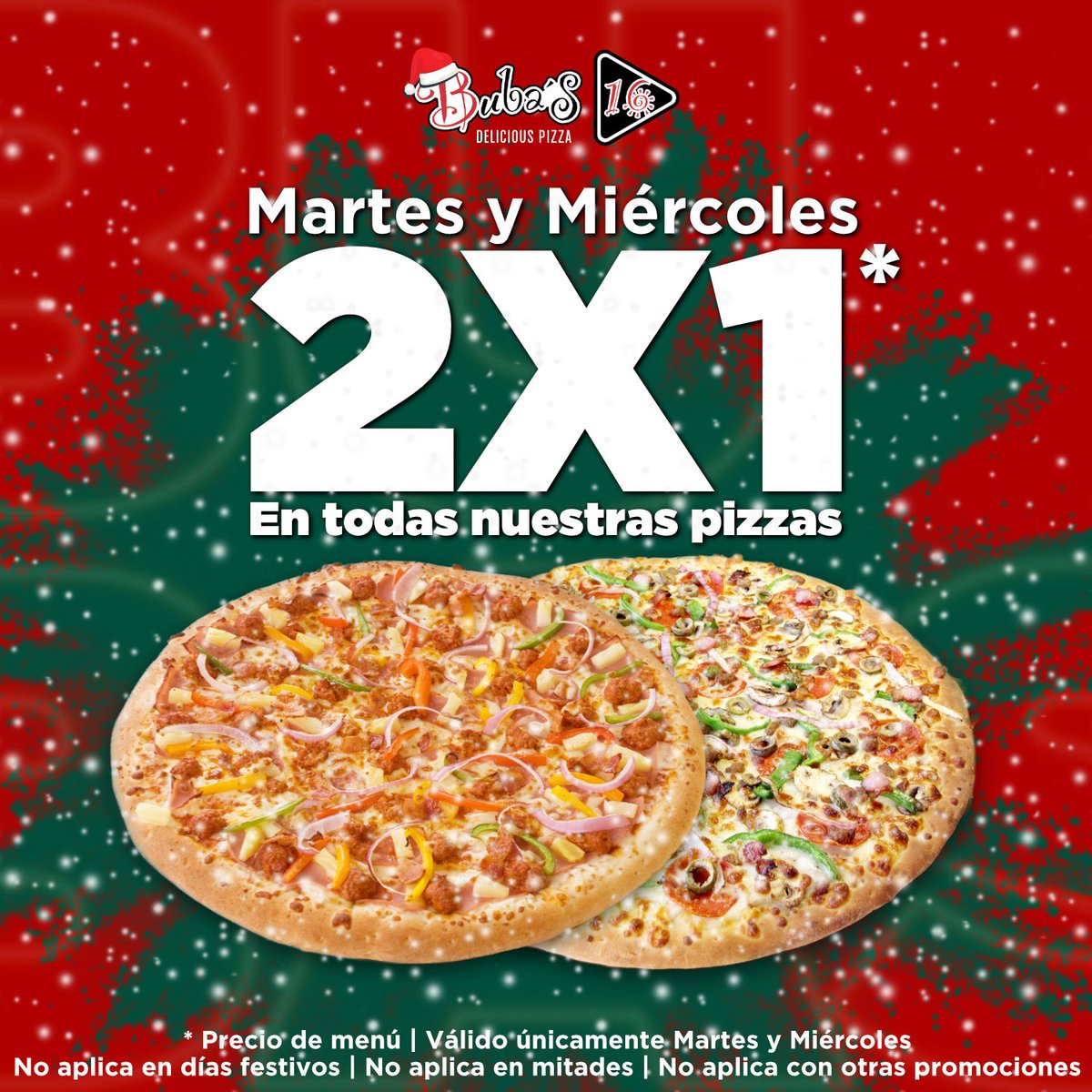 BubasPizza's tweet photo. 🍕 ¡HOY MARTES 2️⃣✖️1️⃣ EN TODAS NUESTRAS PIZZAS! 🍕

🔴 Calzada de GLP #1290 📞 8390544 
🔴 Galeana #433, Centro 📞 1680302 
🔴 Hernán Cortés #2054 📞 1519373 
🔴 Carranza #2395 📞 8110455 
🔴 Plaza Tangamanga 
🔴 Plaza El Dorado https://t.co/NG3xLAFq0w