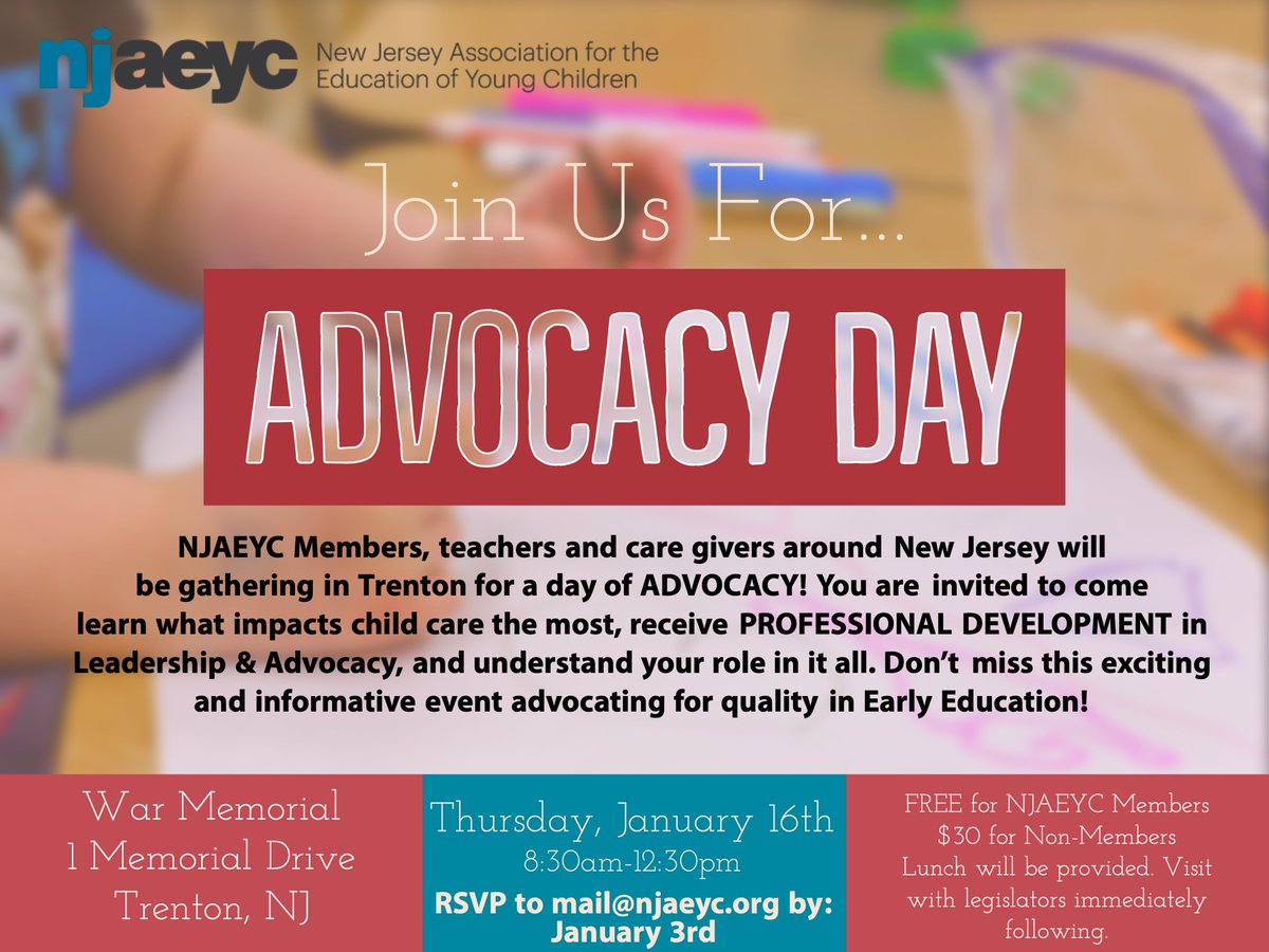 njaeyc's tweet photo. Don’t miss this amazing opportunity for all things ADVOCACY!! #qualityECE #beheard #ourvoicenmatters #advocacyday2020 @naeyc https://t.co/tBToYwkO98