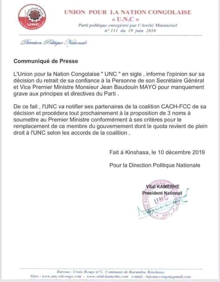 LulenduGabin's tweet photo. En ma qualité de porte-parole ad interim de l'UNC, le communiqué de presse ci-dessous est un https://t.co/2VGUpee7dB n'est nullement l'oeuvre de l'UNC et de son PN.Hon https://t.co/r48sfJE0EB articulations ne sont pas conformes au style UNC. https://t.co/VBDUo9j9hl