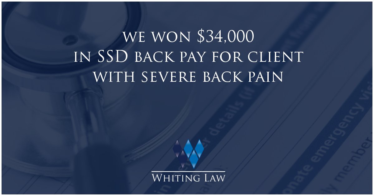 Whiting_Law's tweet photo. We won $34,000 in back pay for our client with severe back pain who is unable to work after having paid into Social Security for decades.  https://t.co/my8Rcb22l4 https://t.co/LVO6hmCKjc