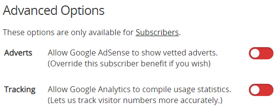 New for Subscribers: Ads and Analytics are both off by default now (but you can re-enable them if you really really love us).