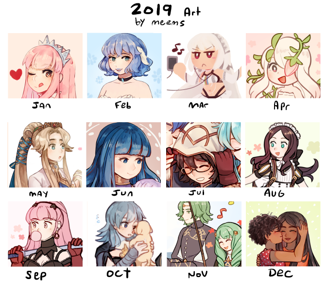 This year's art summary.......I painted a lot this year and overall I think I might've improved a bit? I hope so at least? In general, I'm satisfied with my drawings this year. ☺️ I hope I can improve even more.