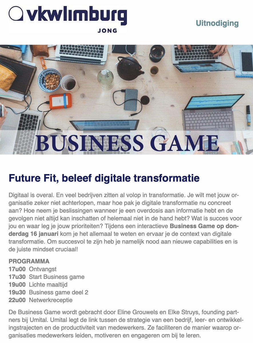 Binnenkort kan je als lid van Jong <a href="/vkwlimburg/">VKW Limburg</a> kennis maken met bedrijfsspel Future fit, beleef digitale transformatie. Start 2020 goed en bereid je voor op de toekomst! Zien we jou daar?