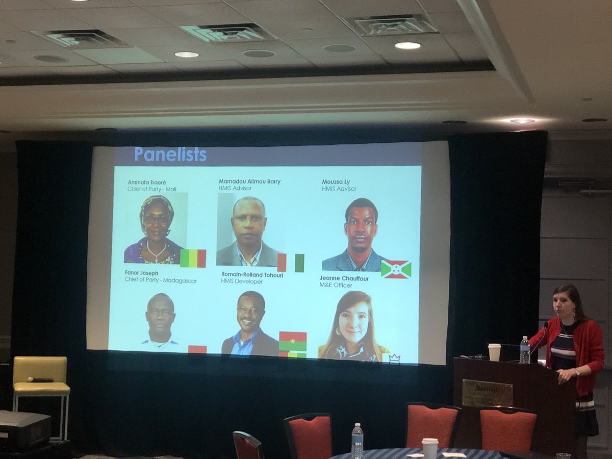 DHIS2 expert @ALEXTUMWESIGYE3 from @JSIhealth’s Center for Digital Health looks on as colleagues present on @MEASURE_Eval DHIS2 implementation case studies at #GDHF2019 @ollisste