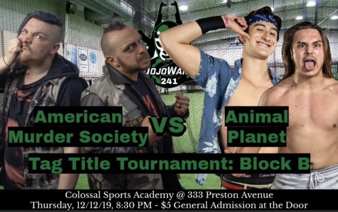 IHateSteveOff's tweet photo. 1-0 in the @CZWDojoWars Tag Team Championship Tournament B Block. In just 2 short days we make it 2-0. AMS hates animal cruelty but we’re more than ok with sending this “Animal Planet” into starvation. #AMSRedemptionTour #TitleNumber5 #FirstEver #CZW #DojoWars @combatzone https://t.co/VvZHcbEQfG