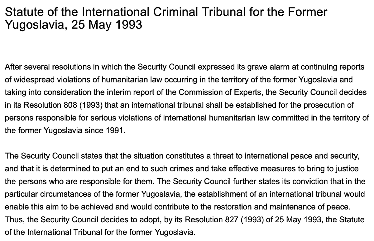 '1945 Nuremberg Charter.' https://avalon.law.yale.edu/imt/imtconst.asp'Statute Of The International Criminal Tribunal For The Former Yugoslavia.' (1993) https://ihl-databases.icrc.org/ihl/INTRO/555 