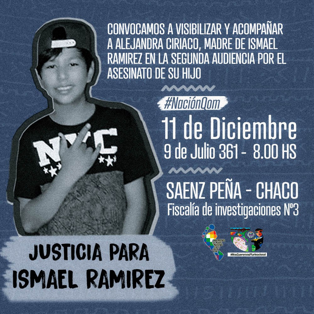 Las muertes de nuestros niñes indígenas también importan! Mañana convocamos a acompañar a su madre, Alejandra Ciriaco, quien se presentará en la 2da audiencia por el asesinato de su hijo en manos de este Estado racista. ¡Exigimos y llamamos a solidarizarse!